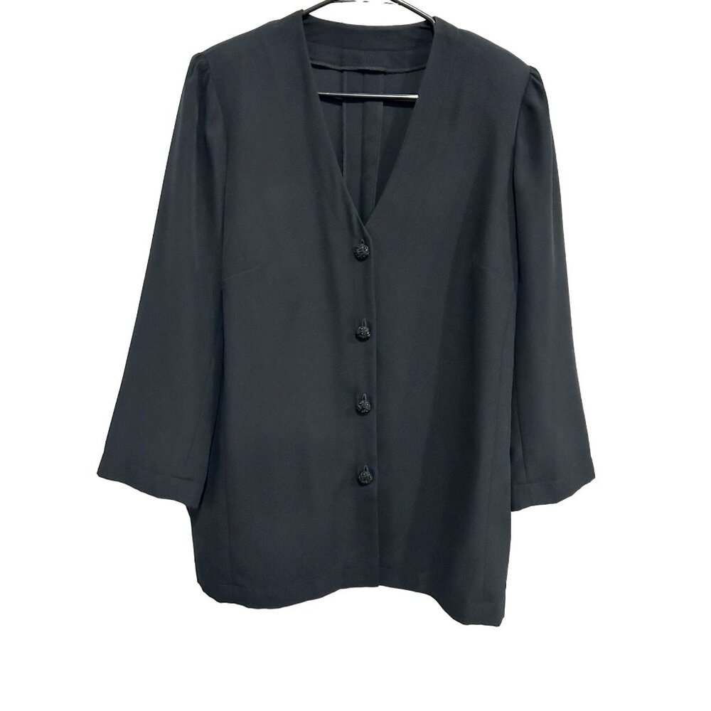Vintage Black Button-Up Plus Size Blazer Jacket